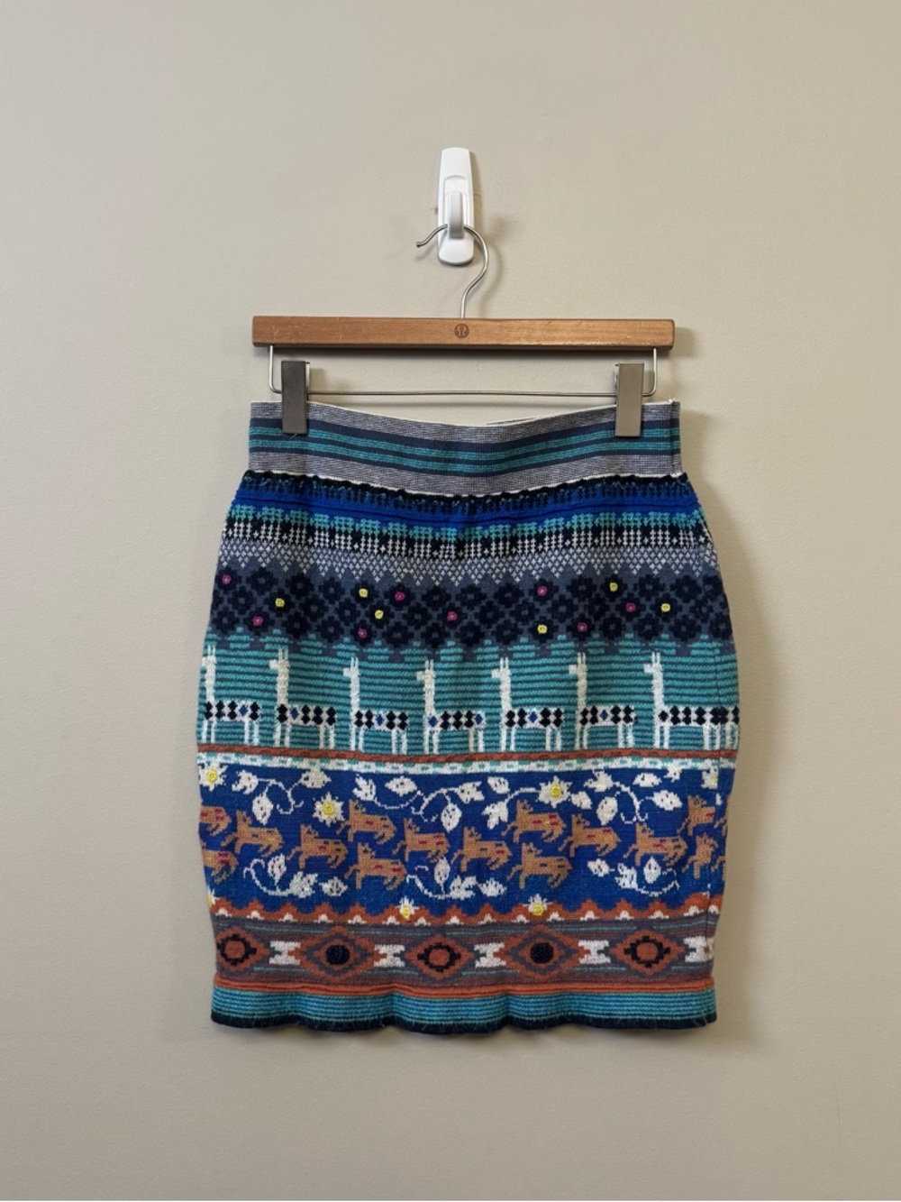 Anthropologie HWR colorful wool alpaca blend knit llama line sweater skirt - Picture 2 of 9